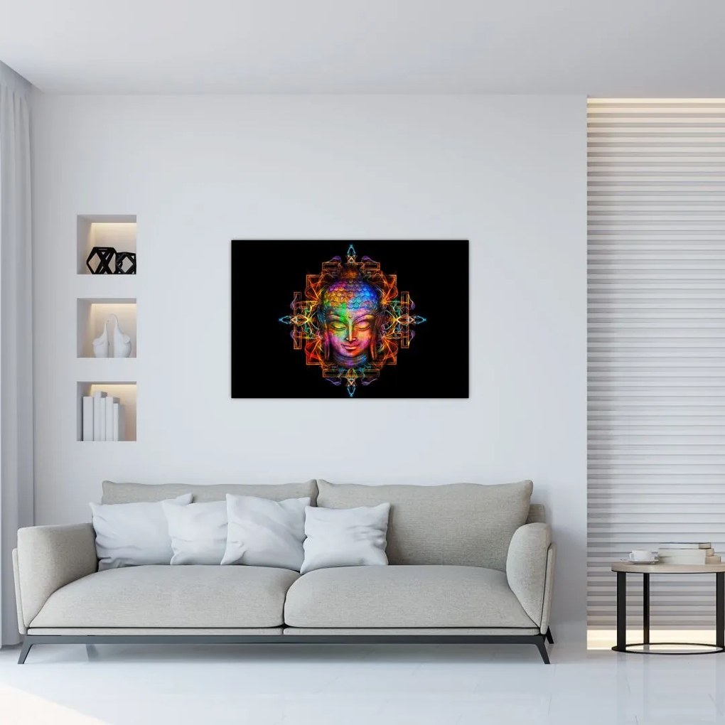 Tablou - Bustul lui Buddha în culori neon (90x60 cm)