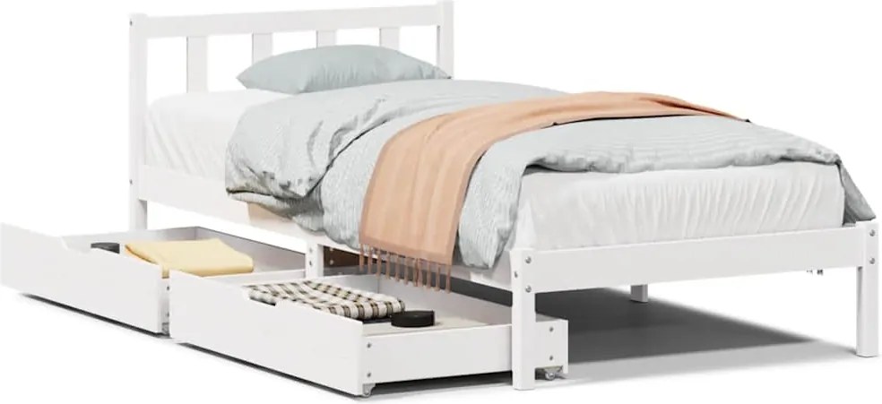 vidaXL Cadru de pat fără saltea, alb, 90x200 cm, lemn masiv pin