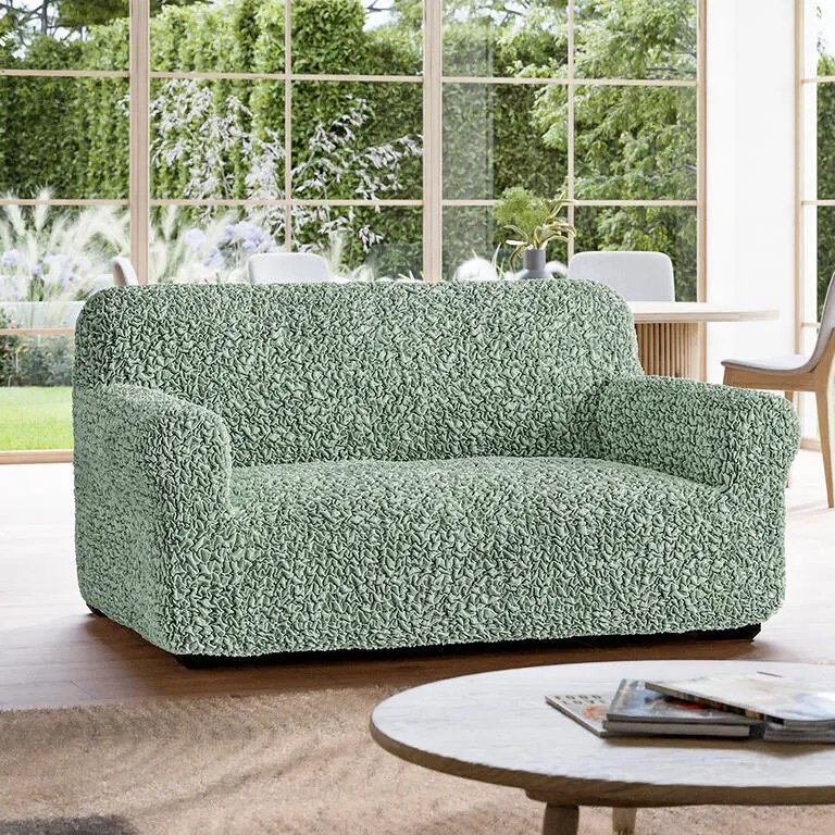 Huse bielastice FUCO bumbac bio mentă fotoliu dublu (l. 120 - 160 cm)