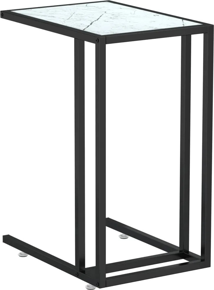 vidaXL Masă laterală de calculator, alb marmură, 50x35x65 cm, sticlă