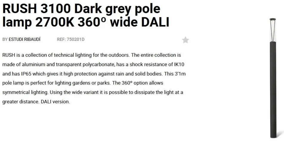 Stalp LED iluminat exterior simetric 360º wide IP65 RUSH 310cm 2700K DALI