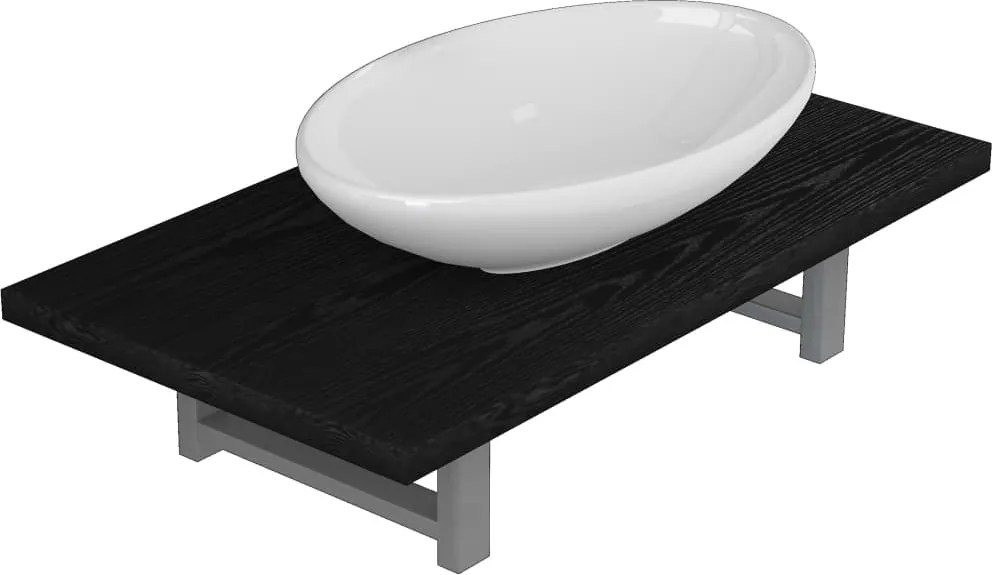 vidaXL Set mobilier de baie, 2 piese, negru, ceramică