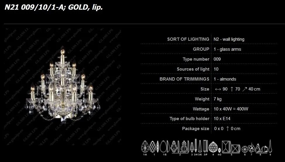 Aplica de perete cu 10 brate, cristal Bohemia N21 009/10/1-A