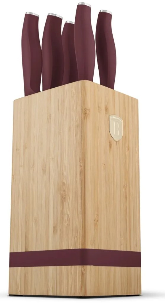 RESIGILAT - Set cutite 6 piese cu stativ Leonardo Berlinger Haus BH 2972, visiniu, suport lemn