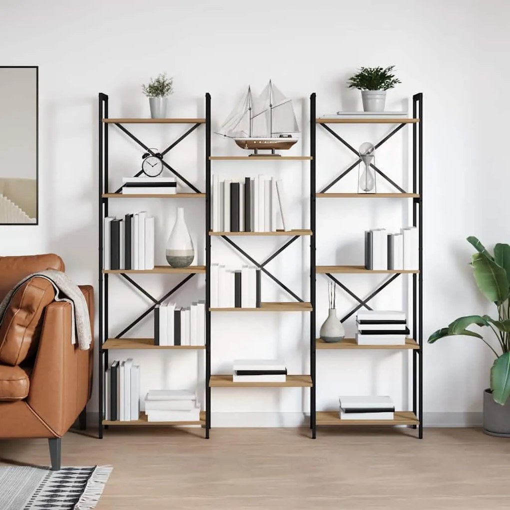 vidaXL Raft pentru cărți stejar artizanal 156 x 25 x 167.5 cm