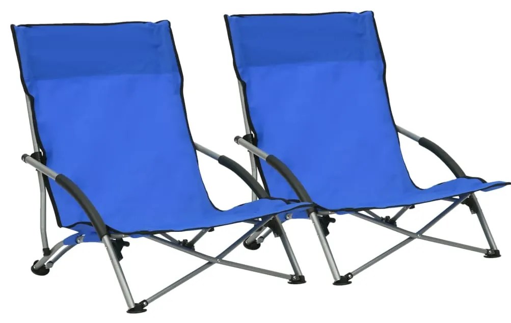 vidaXL Scaune de plajă pliante, 2 buc., albastru, material textil