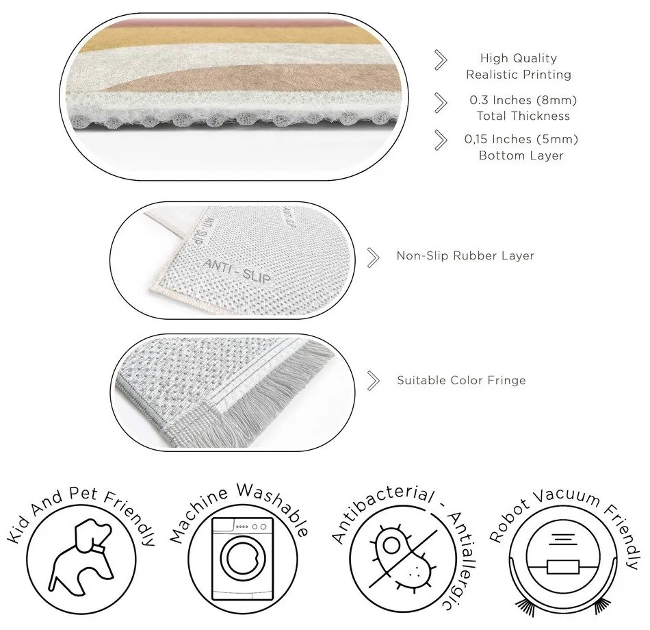 Covor tip traversă galben ocru-roz prăfuit lavabil 80x200 cm Creamy Strawberry Swirl – Mila Home