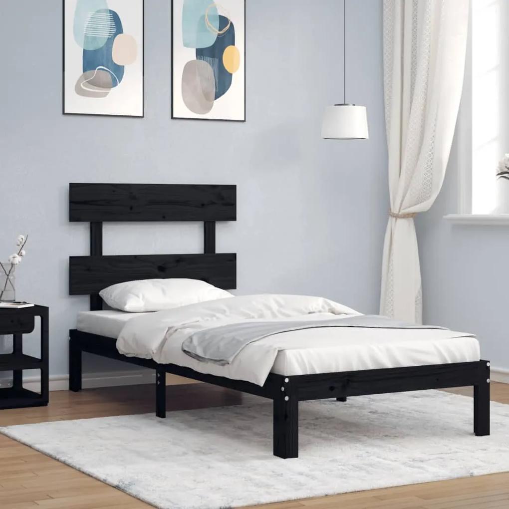 3193500 vidaXL Cadru de pat cu tăblie single, negru, lemn masiv