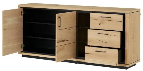 Bufet 2 Usi si 3 Sertare Tulsa, Smoked Oak, Furnir Din Lemn Masiv, 186 Cm