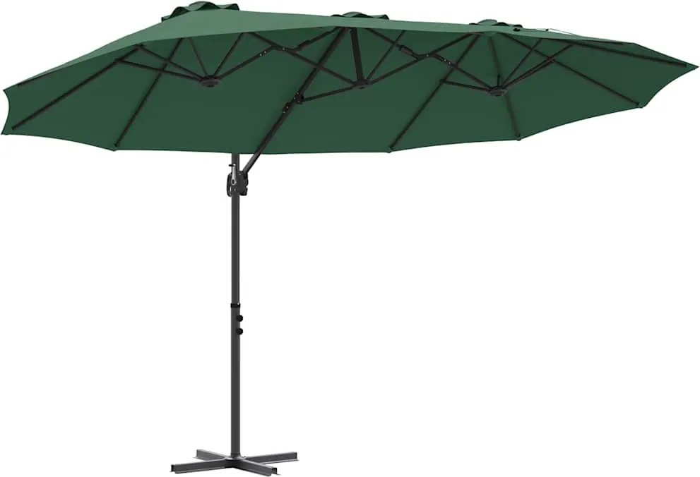 vidaXL Umbrelă de soare Verde 372 x 198 x 243 cm Poliester și Aluminiu