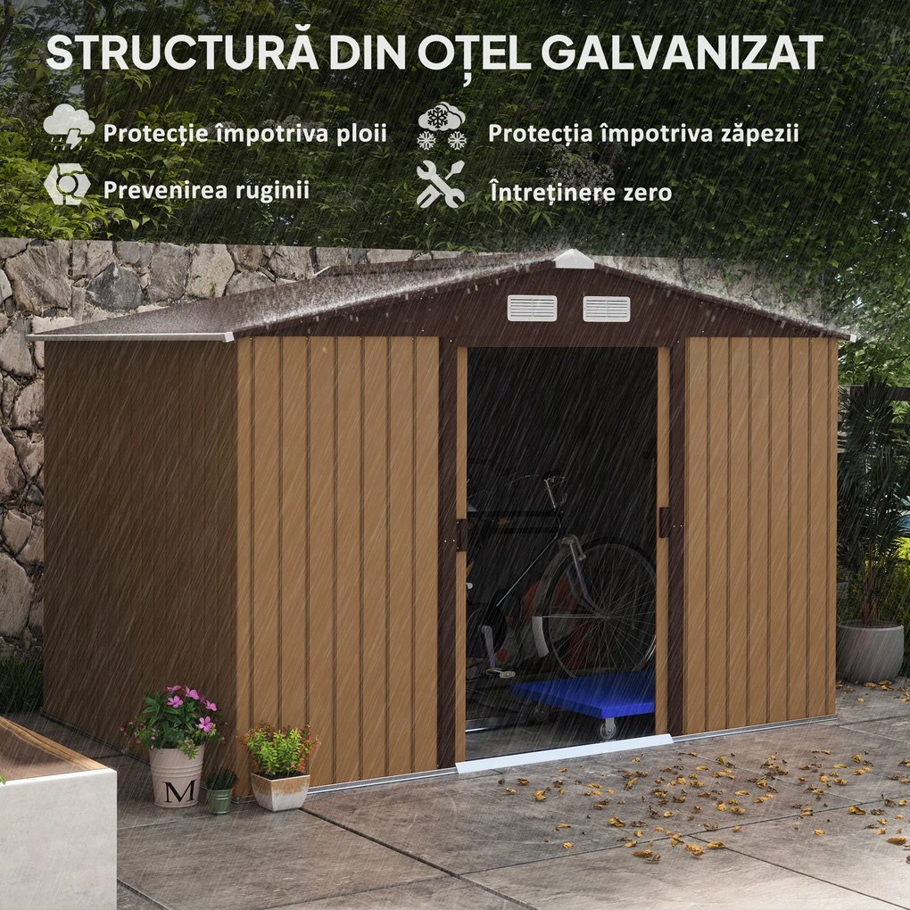 Outsunny casuta ustensile, magazie de gradina, sopron pentru unelte de exterior 277x195x192cm, Maro | Aosom Romania
