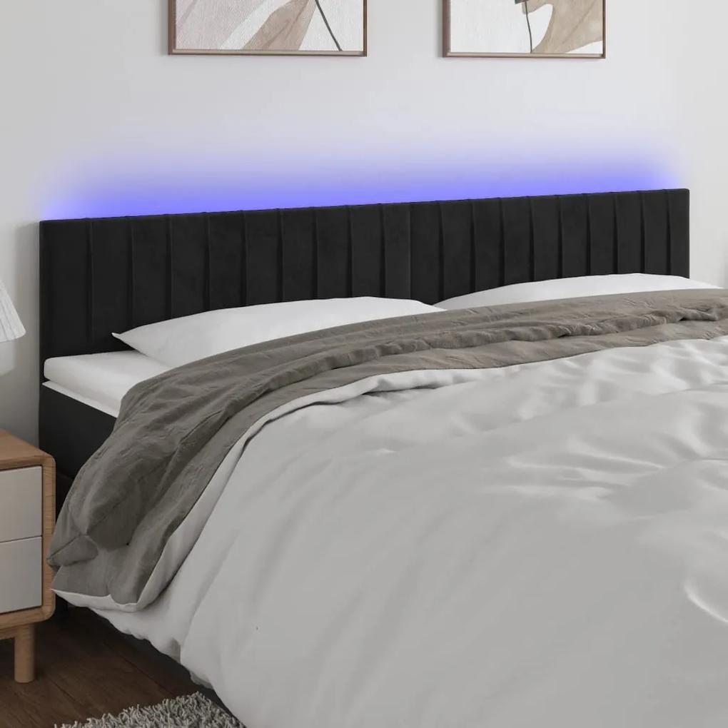 3121906 vidaXL Tăblie de pat cu LED, negru, 160x5x78/88 cm, catifea