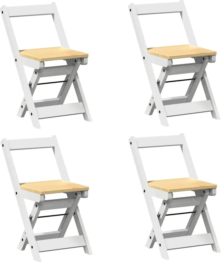 vidaXL Scaune pliabile „Corona”, 4 buc, alb, lemn masiv pin