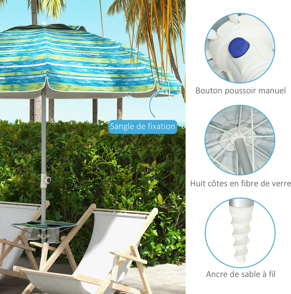 Outsunny Umbrelă de plajă înclinabilă rotundă Ø 190 cm - masă cu suport pentru pahare - sac de transport inclus, protecție UV50+ | Aosom Romania