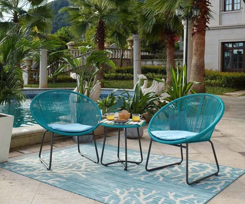 Set mobilier pentru grădină din plastic Leona, plastic/ metal, albastru/ maro