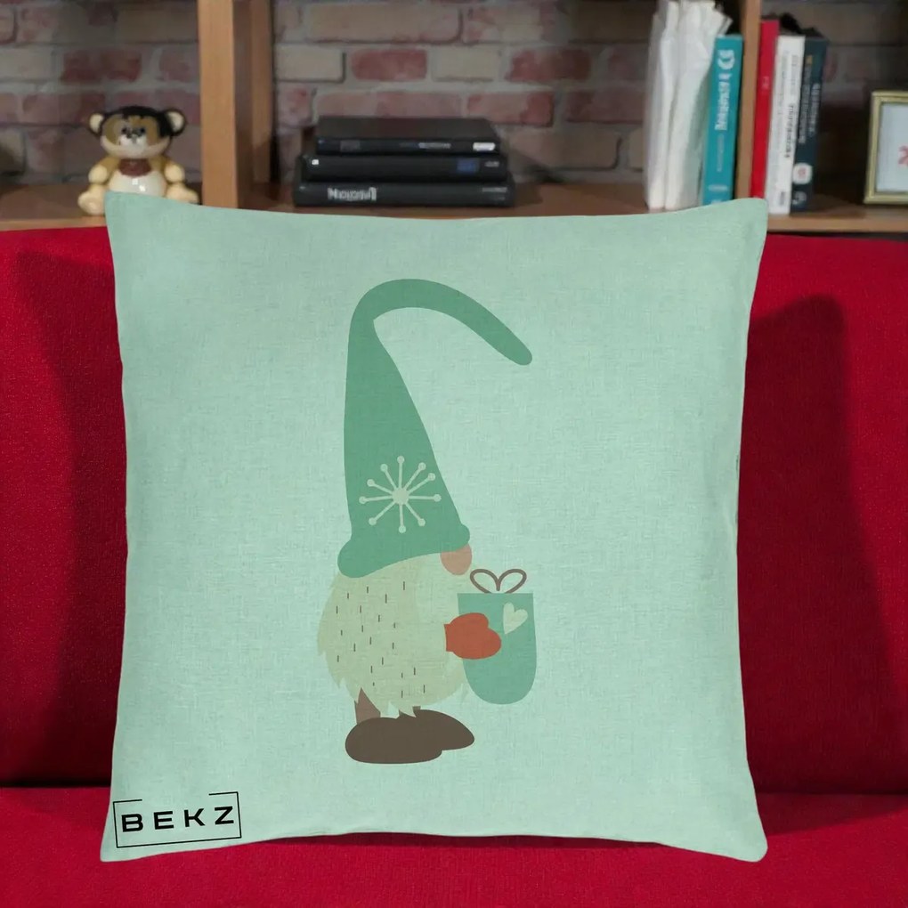 Perna Decorativa Gnom Nordic cu Cana Calda Menta, 40x40 cm, Verde Menta, Husa Detasabila, Perna Inclusa, BEKZ®