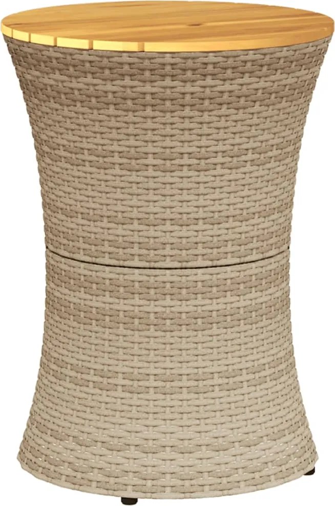 vidaXL Masă laterală de grădină, formă de tobă, bej, poliratan/lemn