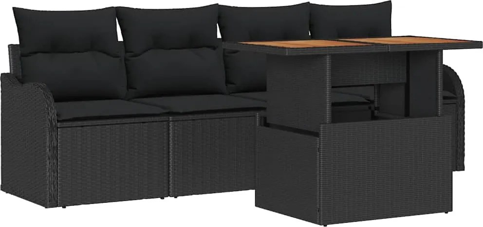 vidaXL Set de canapele pentru grădină cu pernă 5 pcs Negru poliratan