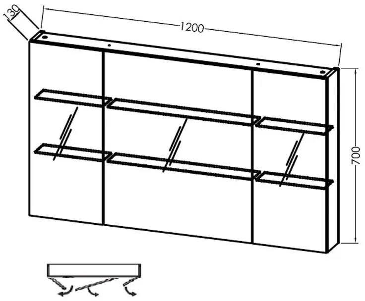 Dulap suspendat cu oglinda,Kolpasan, Naomi, 3 usi, 120 cm, dark concrete