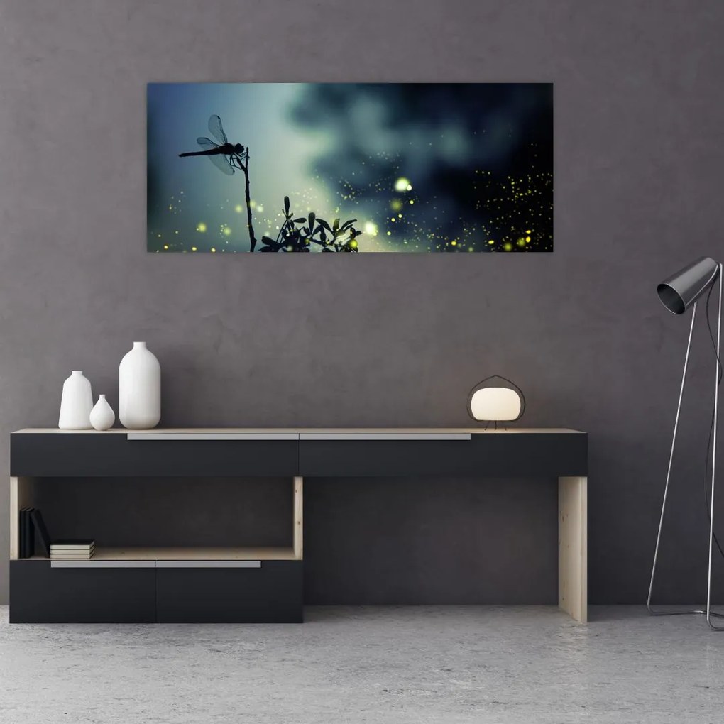 Tablou - Libelula în noaptea strălucitoare (120x50 cm)