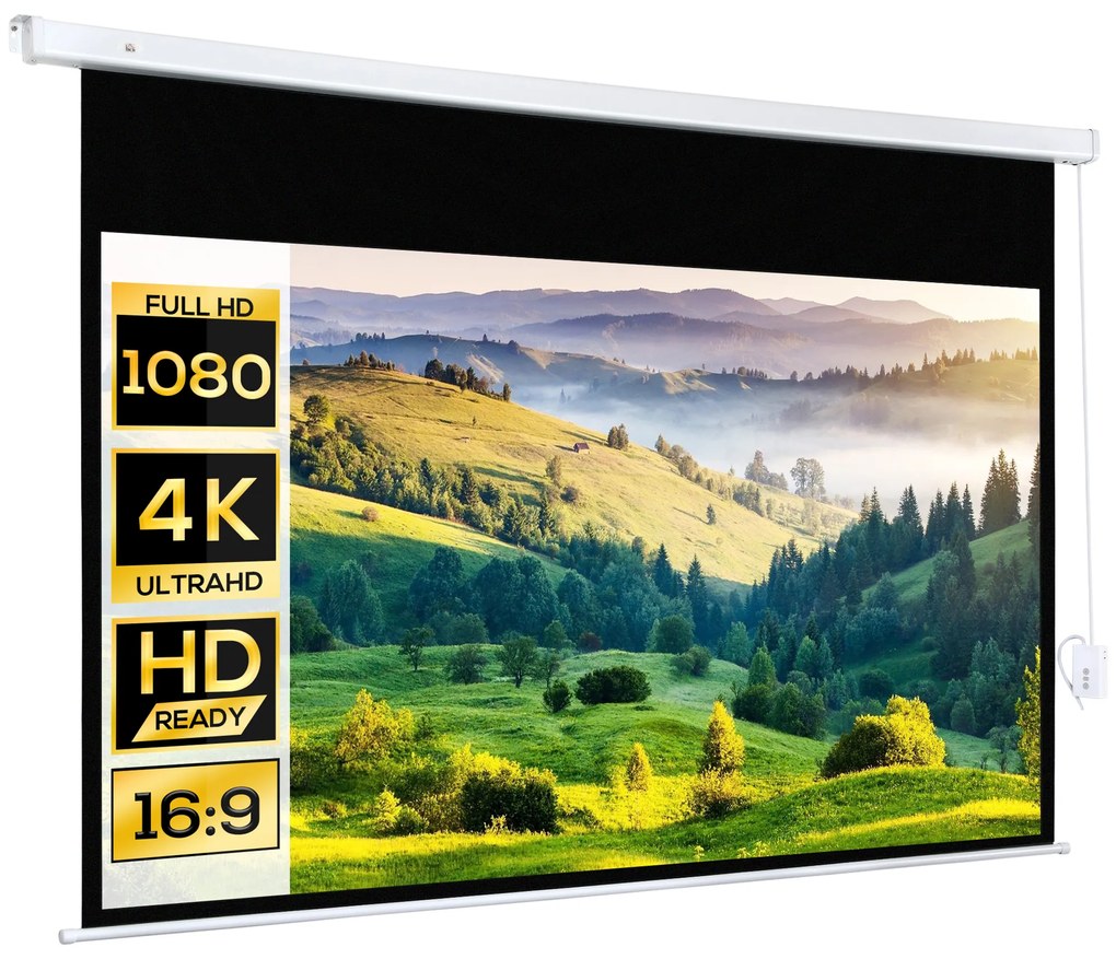 HOMCOM Ecran Proiector 100 Inch cu Montaj pe Perete sau Tavan, Ecran pentru Proiecții cu Telecomandă, 247x7.5x168 cm, Alb | Aosom Romania