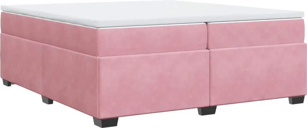 vidaXL Pat box spring cu saltea, roz, 200x200 cm, catifea