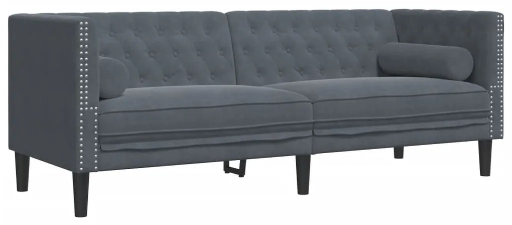 372694 vidaXL Canapea Chesterfield cu pernuțe/3 locuri, gri închis, catifea