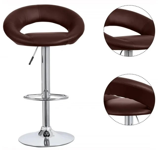 Set 2 scaune bar, Bedora Oval, piele ecologica, maro