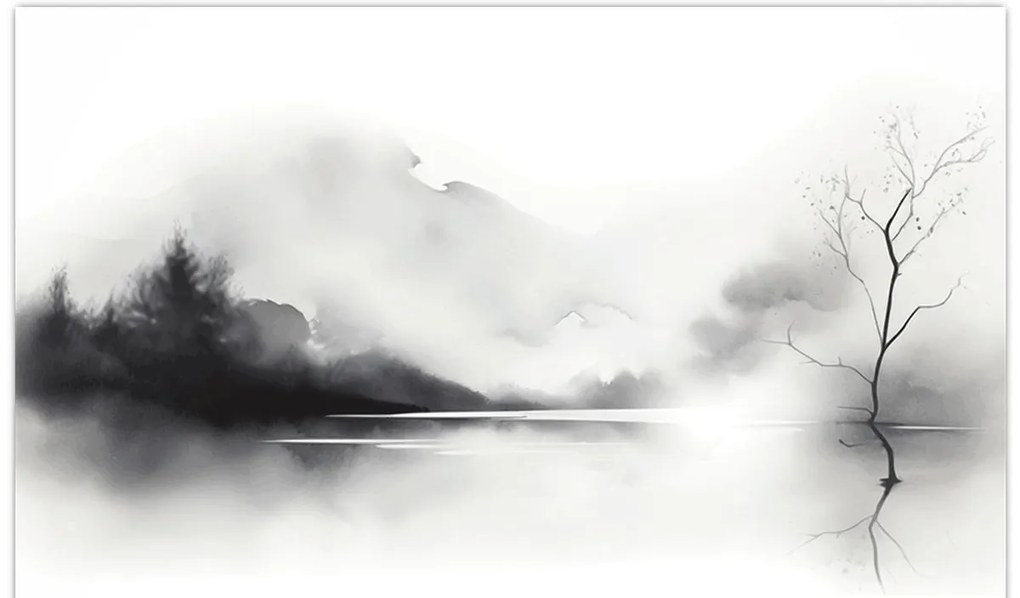 Tablou - pictură cu cerneală de peisaj (70x50 cm)