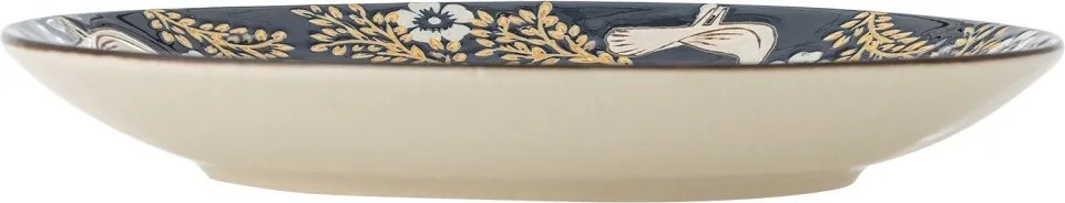 Farfurie din ceramică albastră cu păsări și motive florale pictate manual, 16×2 cm, „Hezha"