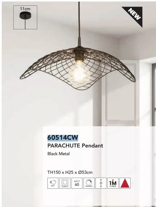 Lustra suspendata design deosebit Parachute negru
