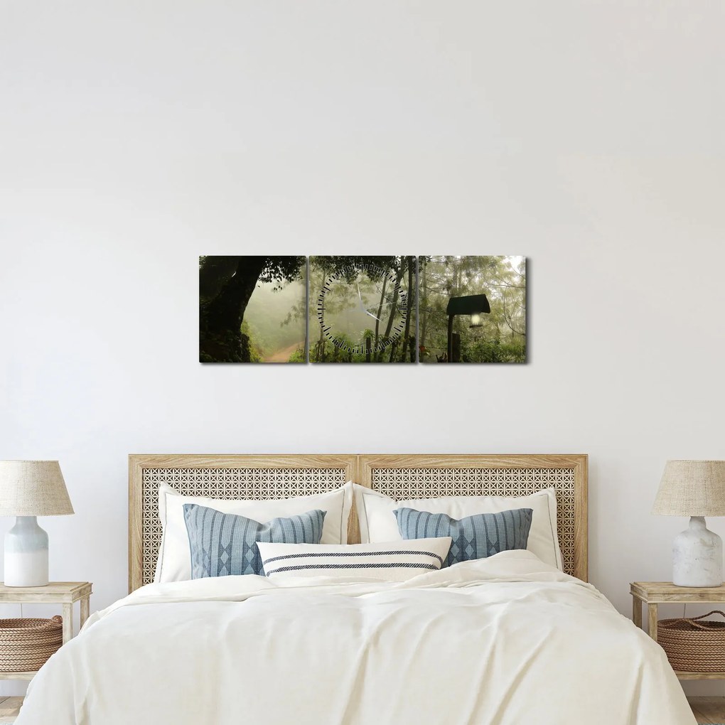 Tablou cu ceața de dimineața (cu ceas) (90x30 cm)