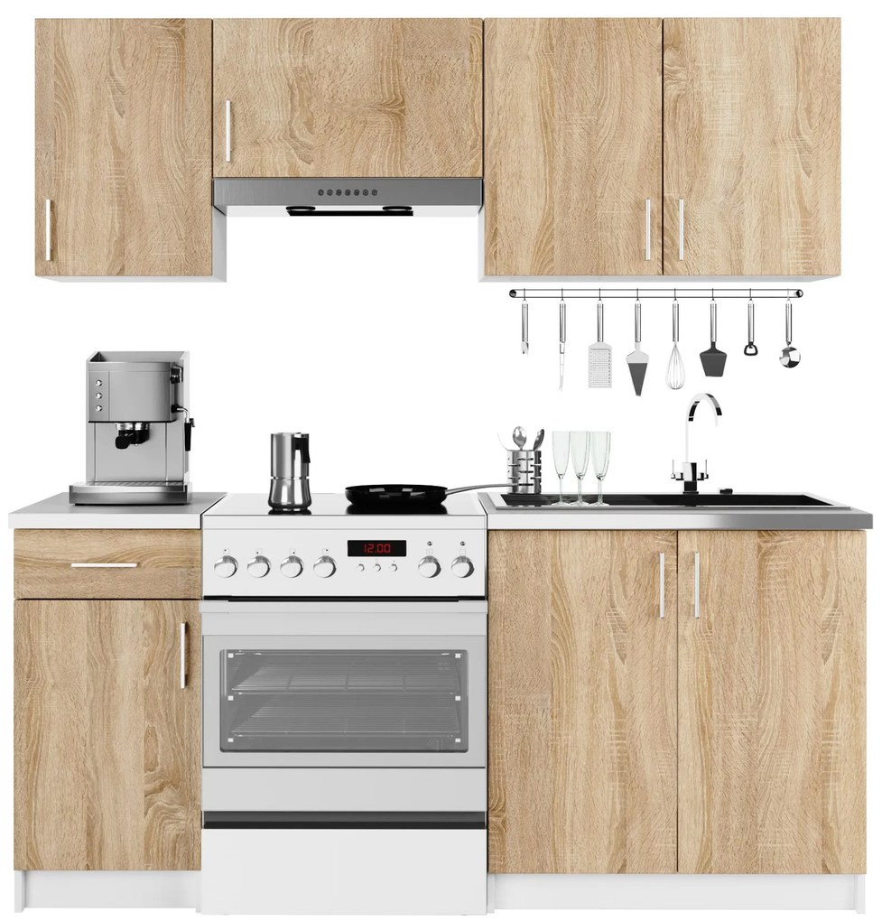 Set mobilier bucătărie 180 cm Lula TYP1 (Alb + Stejar sonoma). 1068559