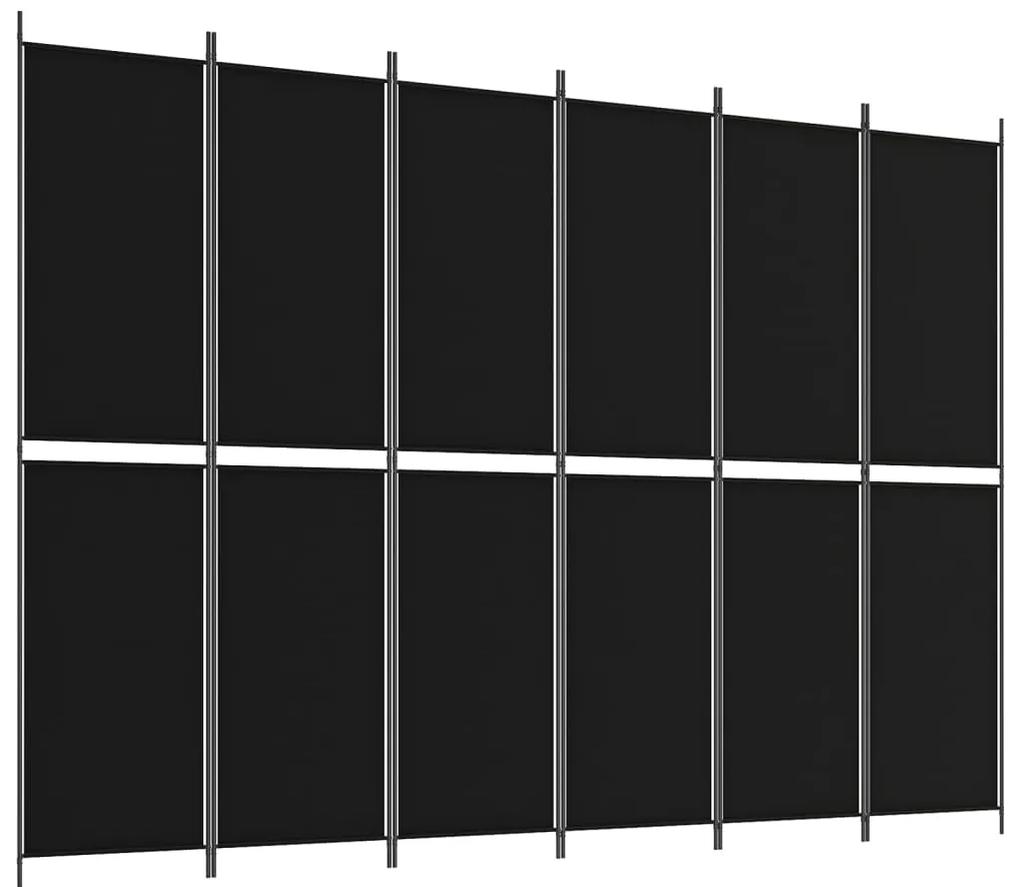 350257 vidaXL Paravan de cameră cu 6 panouri, negru, 300x220 cm, textil