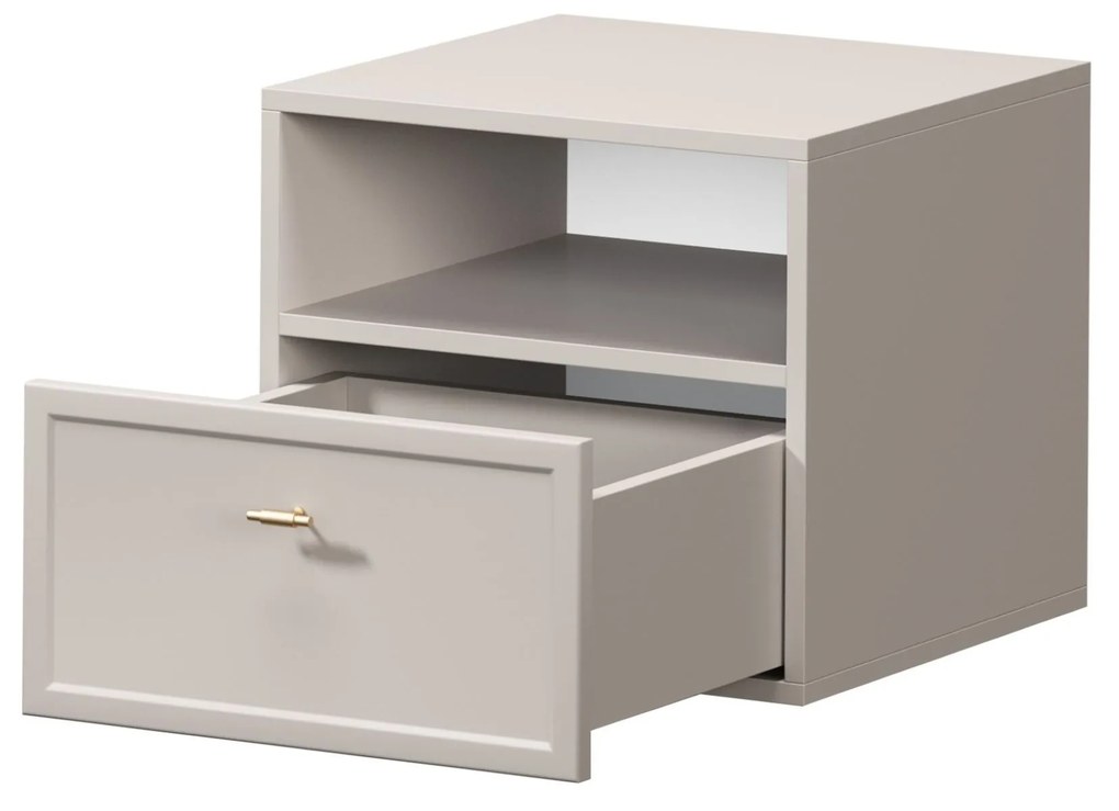 Noptieră suspendată cu sertar Lorini 45 cm - cașmir / mânere aurii T-bar