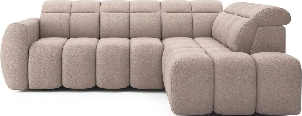 Colțar maro deschis extensibil/cu spațiu de depozitare cu tapițerie din țesătură bouclé (cu colț pe partea dreaptă/în formă de ”L”) Falconn – ELTAP