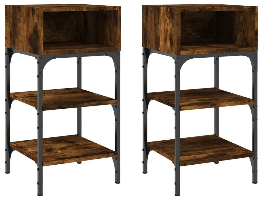 vidaXL Noptiere, 2 buc., stejar fumuriu, 35x34,5x70 cm, lemn compozit