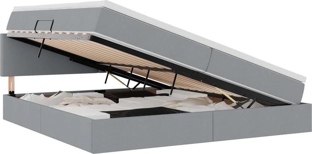 vidaXL Pat cu saltea și spațiu de depozitare Gri deschis 200 x 200 cm