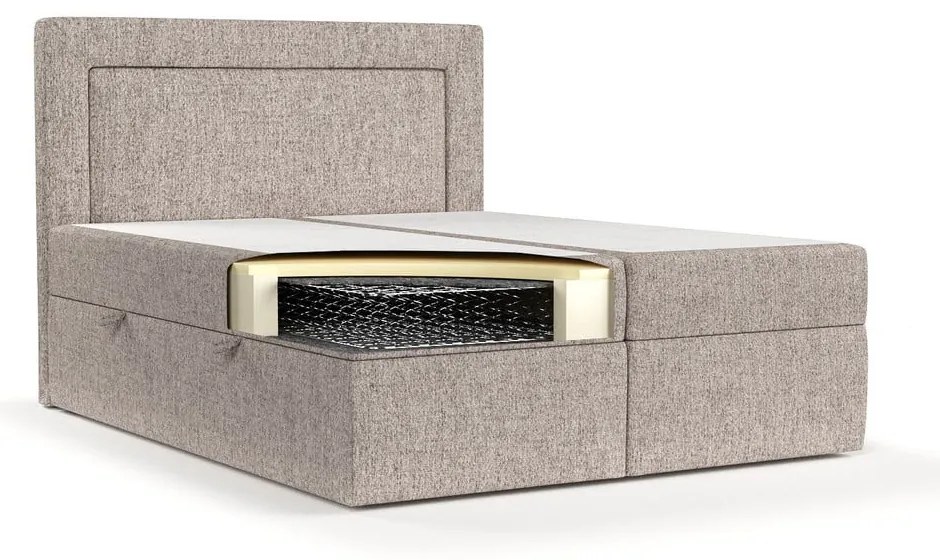 Pat boxspring maro deschis cu spațiu de depozitare 140x200 cm Imagine – Maison de Rêve