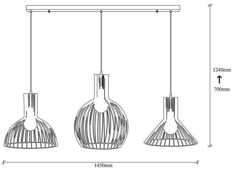 Lampa suspendata tripla Elefant 527ABY1766, Metal, 3 lampi, 145x38cm, Design modern, Negru