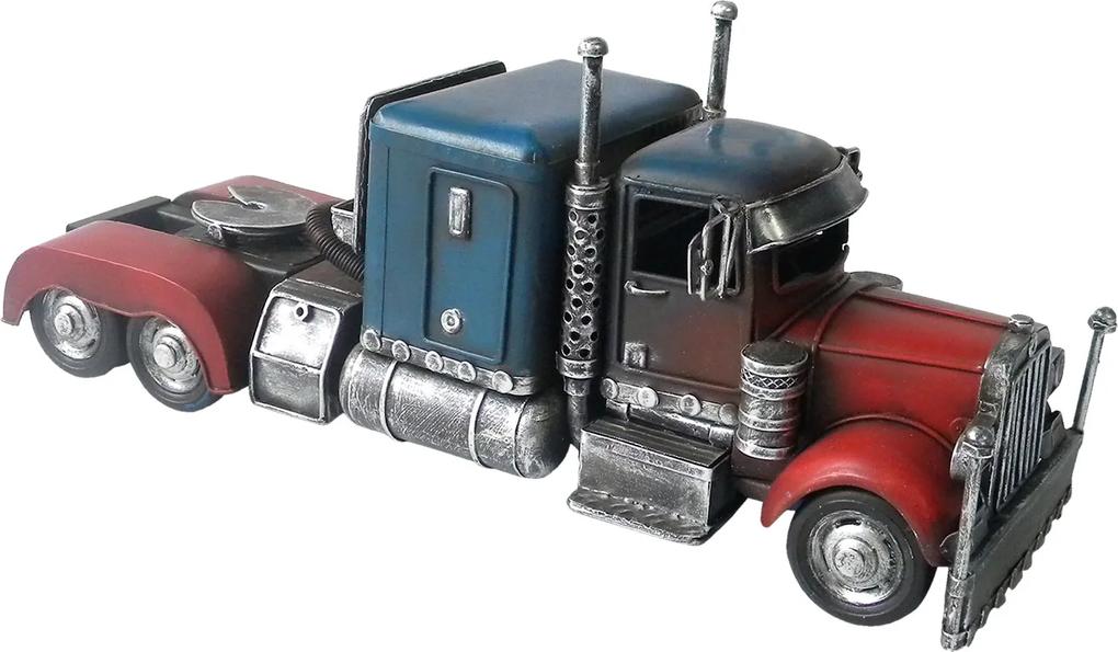 Macheta camion retro metal albastru rosu 36 cm x 13 cm x 16 cm