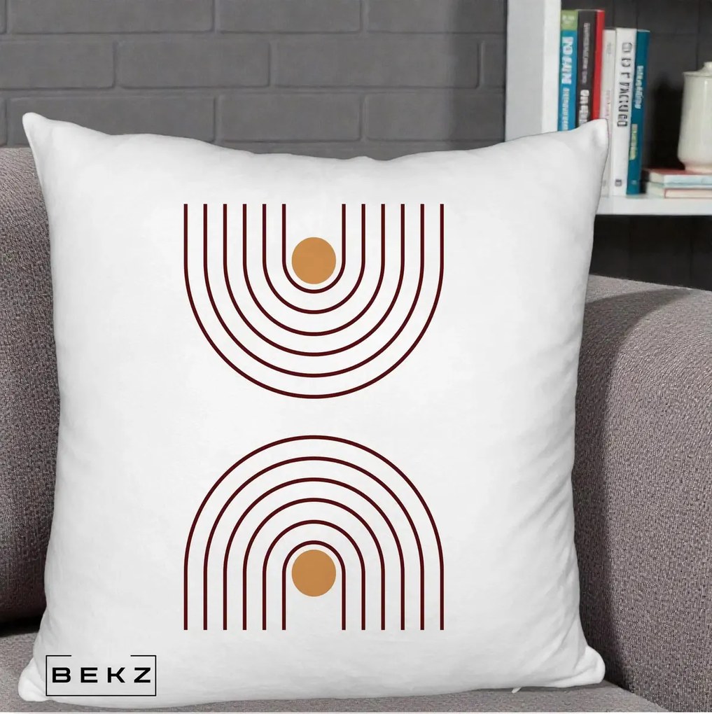 Perna Decorativa Geometric Boho Arc, 40x40 cm, Alb Pufos, Husa Detasabila, Perna Inclusa, BEKZ®