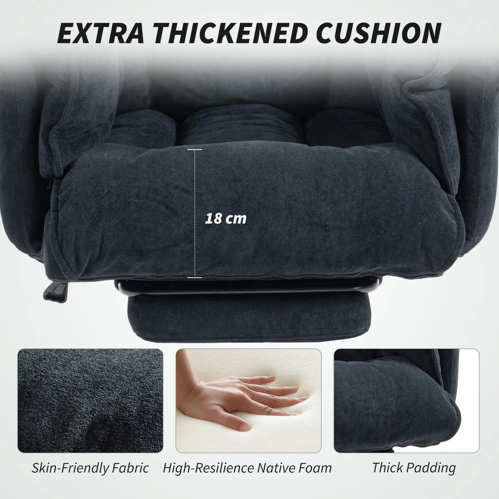 HOMCOM Scaun de Birou Directorial în Catifea cu Suport pentru Picioare și Spumă de Înaltă Reziliență, Fotoliu de Birou Reclinabil cu Spătar Înalt, Brațe Îmbunătățite, Înălțime Reglabilă și Roți, Negru | Aosom Romania