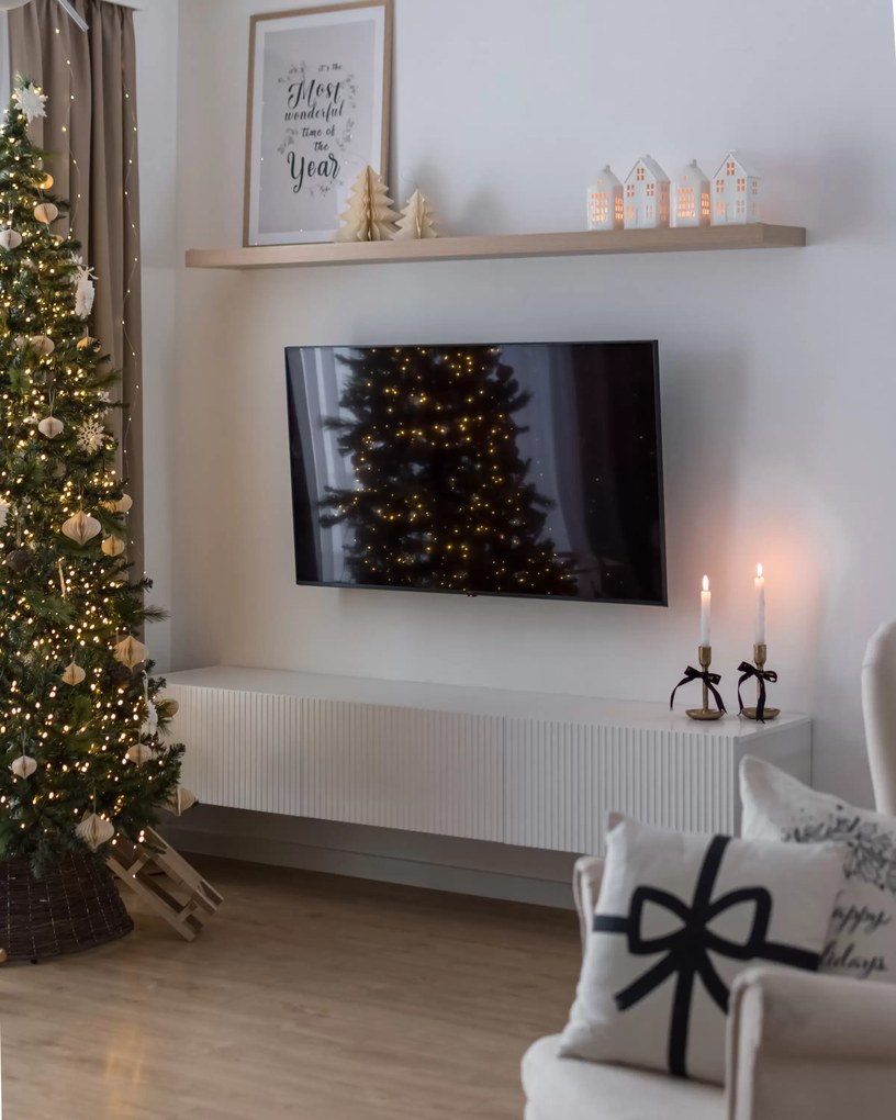 Dulap TV Nicole suspendat 200 cm cu sertar - alb mat