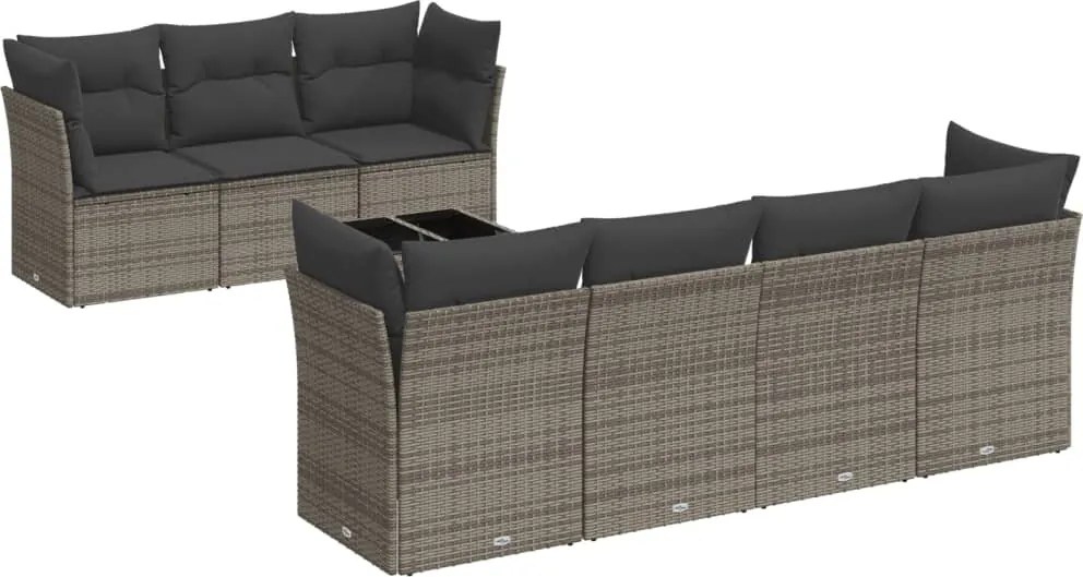 vidaXL Set canapele de grădină cu perne, 8 piese, gri, poliratan