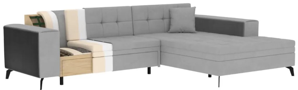 Coltar extensibil dreapta 4 locuri ELTAP, Sol-34, Solange, 292x196x84 cm, lemn/poliester, bej deschis