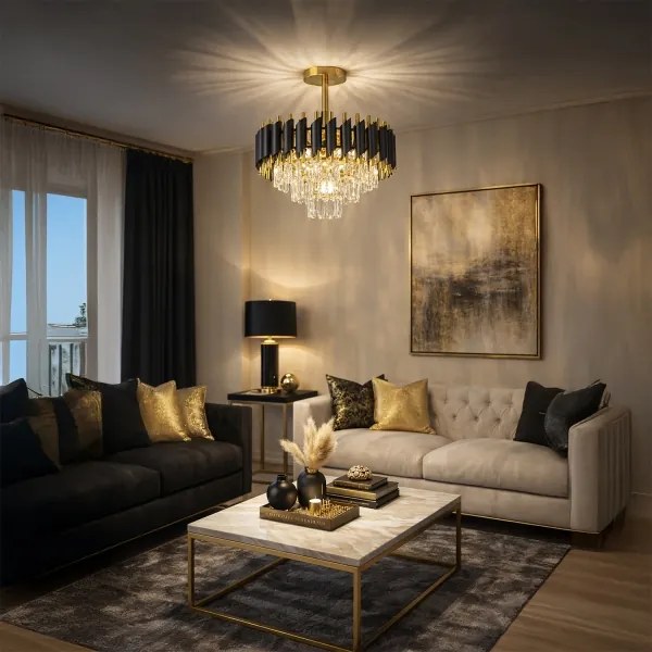 Brilagi - Lustru aplicat ECLIPSE, 5 x E14, 10 W, 230 V, Ø 38 cm, negru/auriu