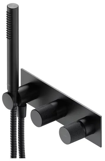 Baterie cada - dus incastrata Omnires Contour antracit periat cu corp ingropat si set de dus