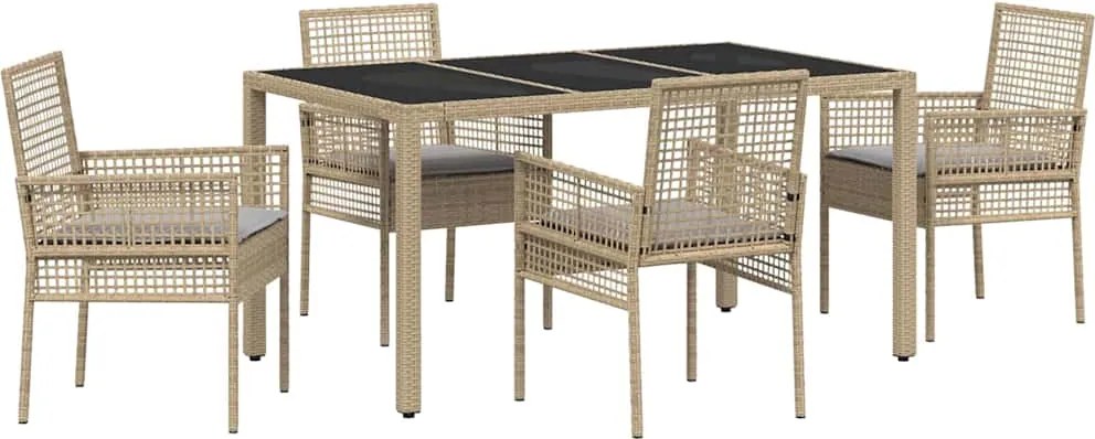 vidaXL Set de masă pentru grădină 5 pcs Bej poliratan