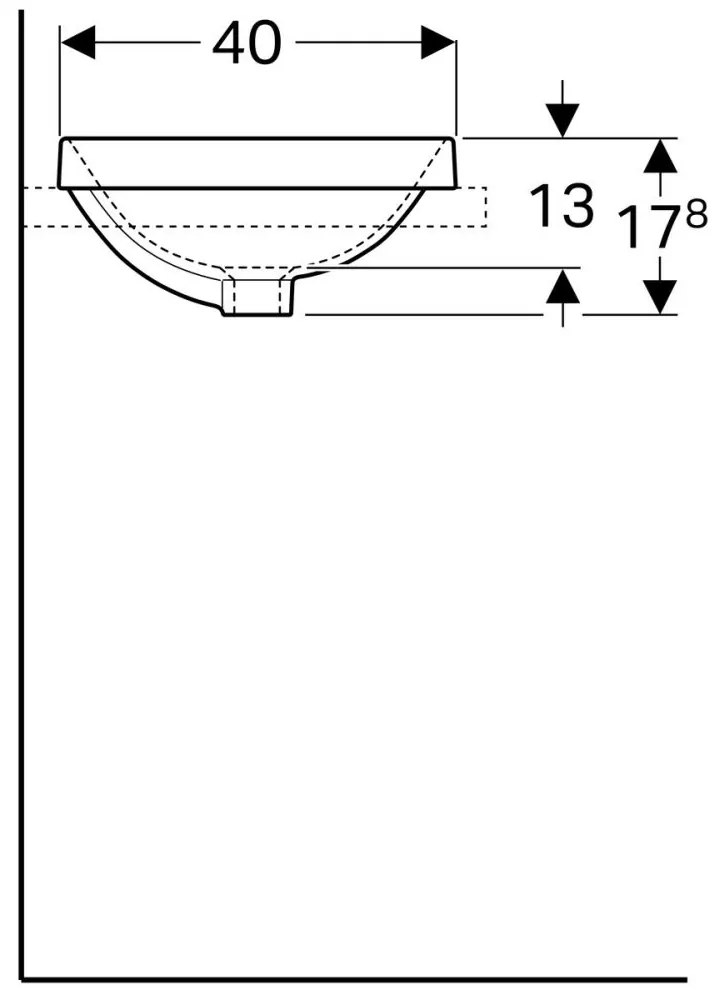 Lavoar baie incastrat alb 50 cm, oval, Geberit VariForm Fara orificiu, 500x400 mm